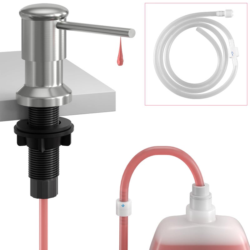 OHiHi Sink Soap Dispenser, OHiHi Kitchen Sink Soap Dispenser with 47" Extension Tube, Wide Pump Head Base, No Water Leaking, No Need to Fill The Little Bottle Again, Brushed Nickel - Image 1